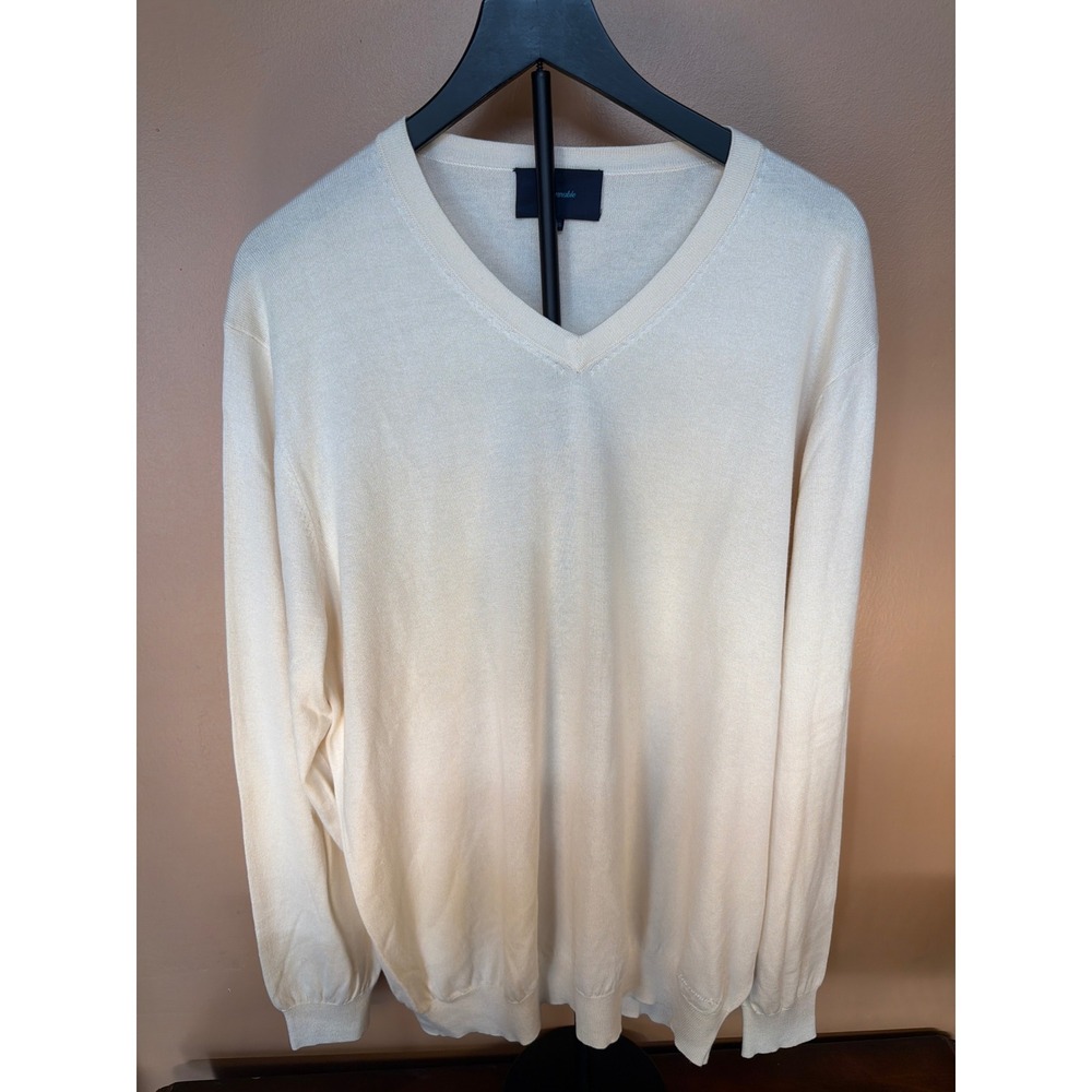 Faconnable Mens V-Neck Sweater XXXL Cream Off White Lightweight Knit Pullover